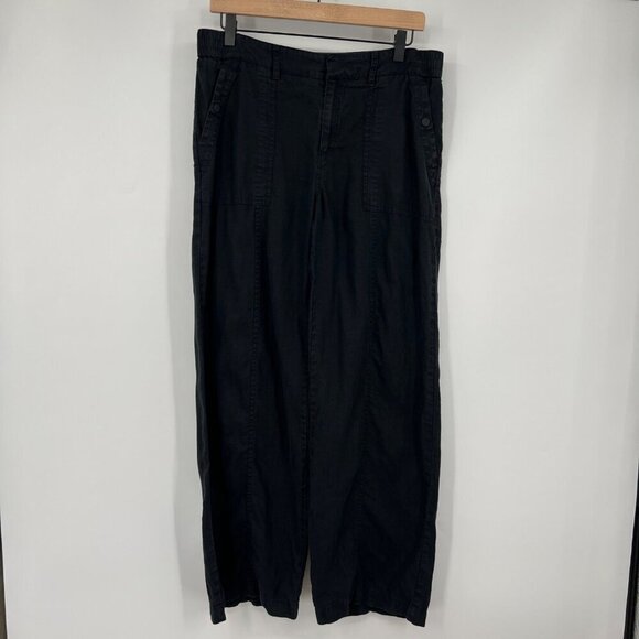 Athleta Cabo Retreat 100% Linen Wide Leg Mid-Rise Pants Pockets Black womans siz - Picture 1 of 12